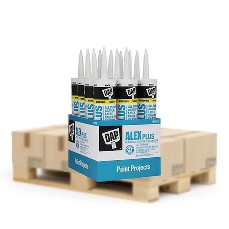 Dap Caulk, 10.1 fl oz, White, Acrylic Latex, Silicone Base, 12 PK 18101